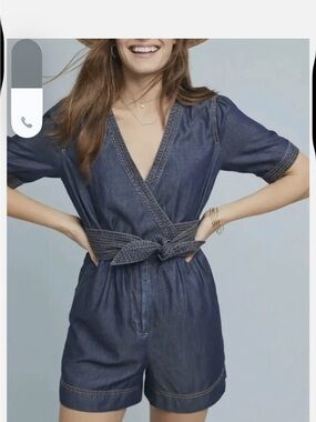 Pilcro and the Letterpress Denim Tie Waist Romper Size 16W